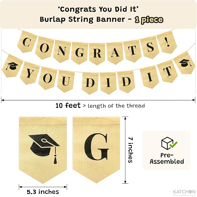 KatchOn Burlap Graduation Banner - Image 2