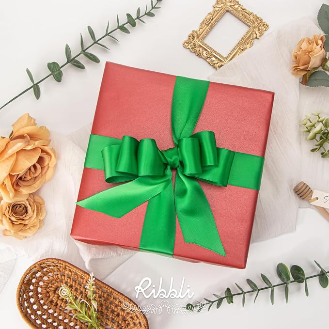 Ribbli Emerald Green Double Faced Satin Ribbon, 1-1/2” x Continuous 25 Yards - Image 2
