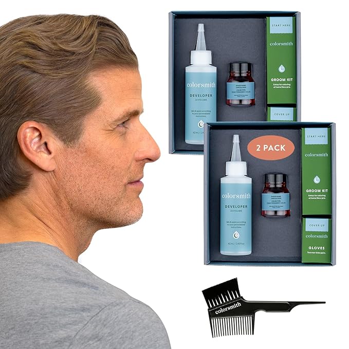 Hair & Beard Color for Blending Grays 2 pack - Dark Blonde - Ammonia-Free Complete Men’s At-home Beard & Hair Dye Kit, Professional-grade Demi-Permanent Hair Color (7.0)