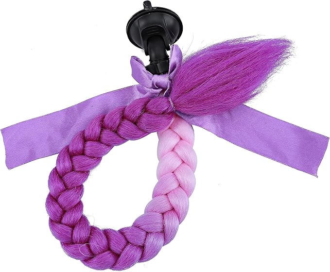 SEGO 1PCS/2PCS Helmet Pigtail Braids with Detachable Suction Cup Bowknot Ponytail Hair Many Colors (Helmet not Included)