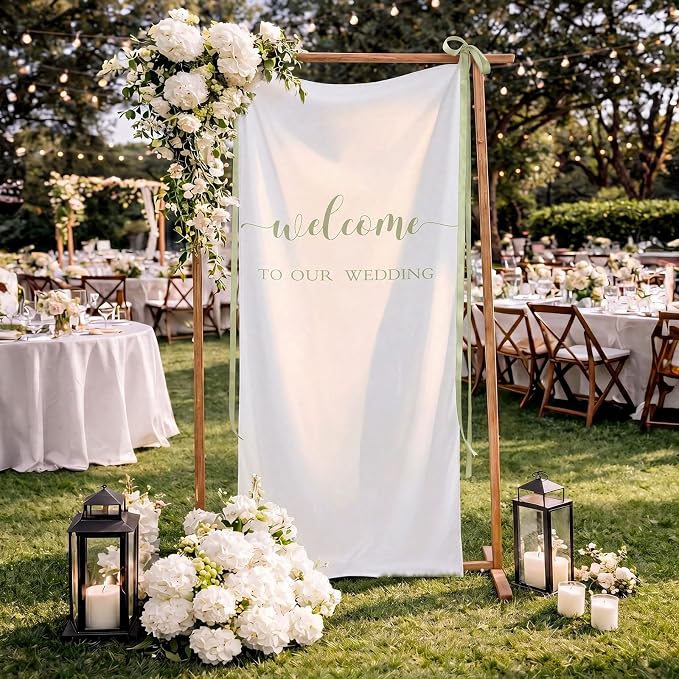Tingjoo 27 × 78 Inch Welcome to Our Wedding Fabric Banner Long Wedding Party - Image 6
