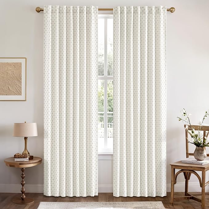 MIULEE Patterned Farmhouse Linen Curtains, Back Tab, Pure White | Linen Curtains - Image 2