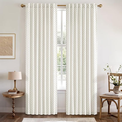 MIULEE Patterned Farmhouse Linen Curtains, Back Tab, Pure White | Linen Curtains - Image 2