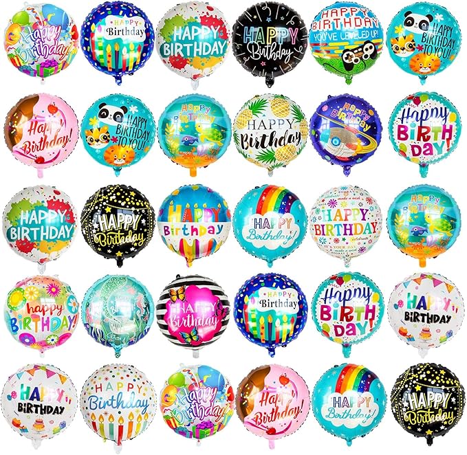 100 Pcs Happy Birthday Balloons, 18IN Round Birthday Mylar Foil Balloon | Party by ZHWKMYP