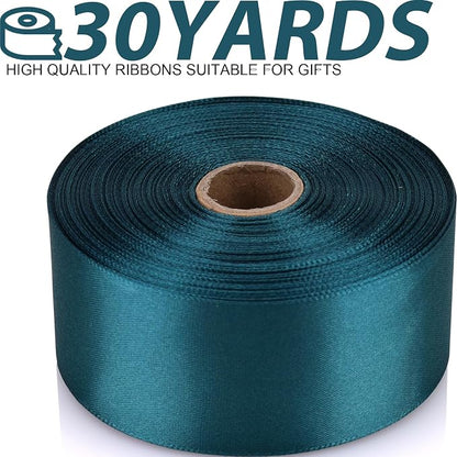 1-1/2 Inch 30 Yards Greenish Blue Solid Satin Ribbon - Image 2