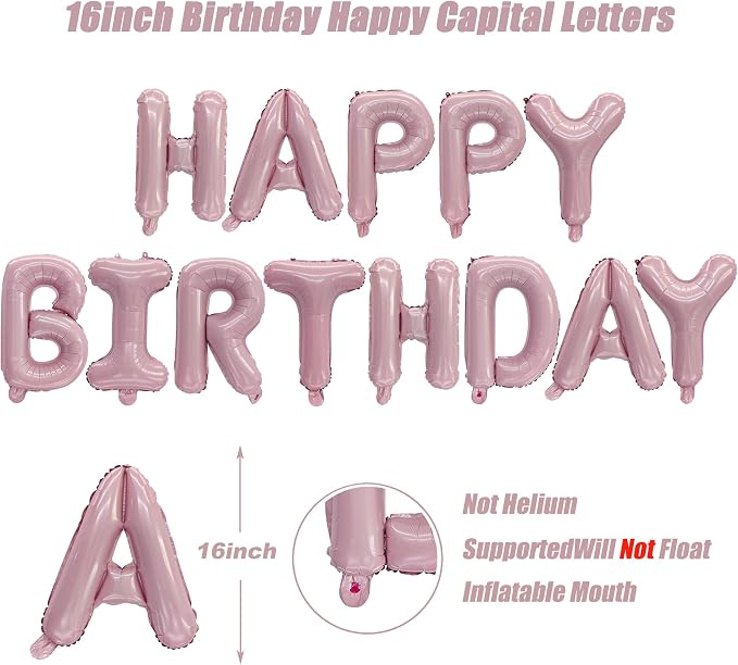 16 Inch Pink Happy Birthday Balloon Banner | Self Inflating Foil Happy Birthday - Image 2