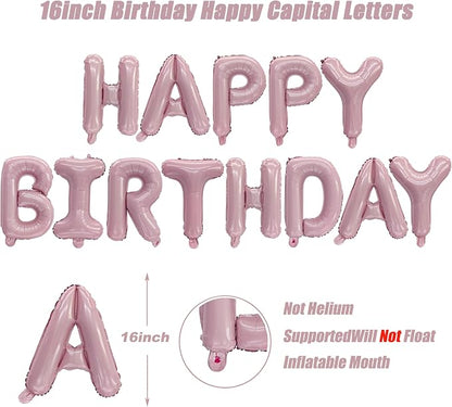 16 Inch Pink Happy Birthday Balloon Banner | Self Inflating Foil Happy Birthday - Image 2