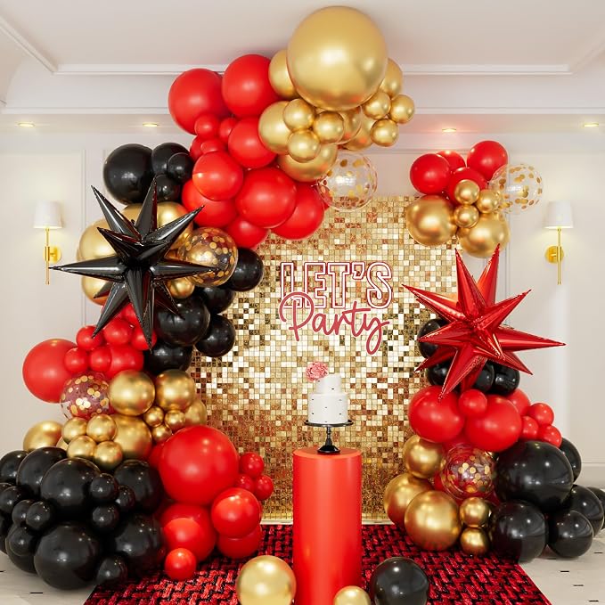 146pcs Red Black and Gold Balloons Garland Arch Kit by CboDecoBalloonArchKit
