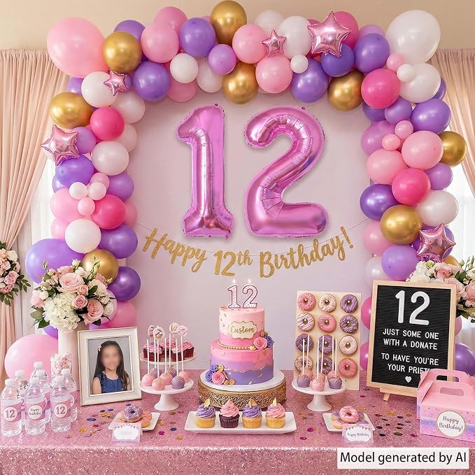 Pink Number 12 Balloon 40 Inch, Sleek Metallic Foil Party Supplies | Stunning - Image 6