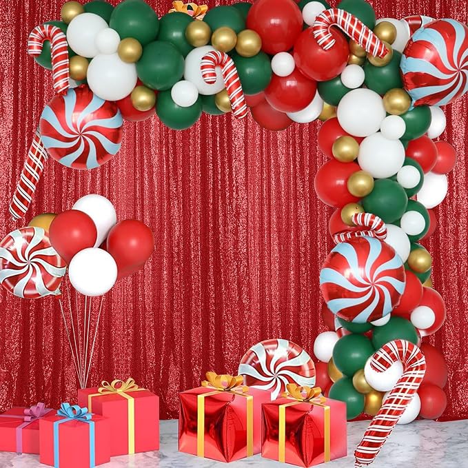 Sugargirl Red Sequin Backdrop Curtain 2 Panels 2FTx8FT Glitter Red Background - Image 2