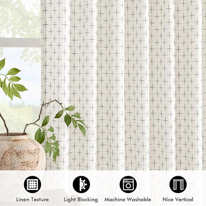 MIULEE Patterned Farmhouse Linen Curtains, Back Tab, Pure White | Linen Curtains - Image 4