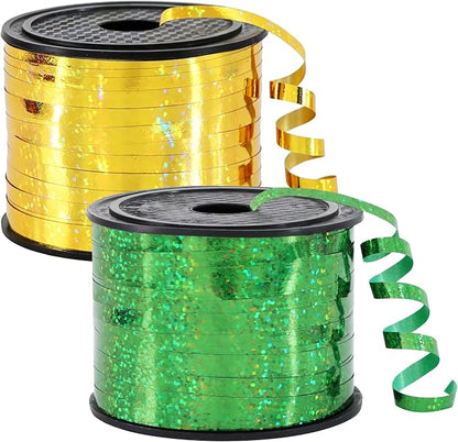 BEISHIDA 2 Pack 100 Yards Green Gold Curling Crimped Glitter Ribbon Balloon by Beishida