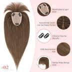 Hairro Human Hair Toppers with Wispy Bangs, 3.5x4.7" Hand-wovened Base for Women with Thinning Hair, Lightweight & Breathable Realistic Scalp, Clip-in Hairpieces for Easy Wear, 12 Inch Cocoa Brown