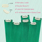 WENNALIFE Green Clip in Hair Extensions Real Human Hair 35g 6pcs 18 Inch Colored Hair Extensions for Kids Women Colorful Hair Pieces Pop-up Style Straight Extensiones De Cabello Humano Con Clip