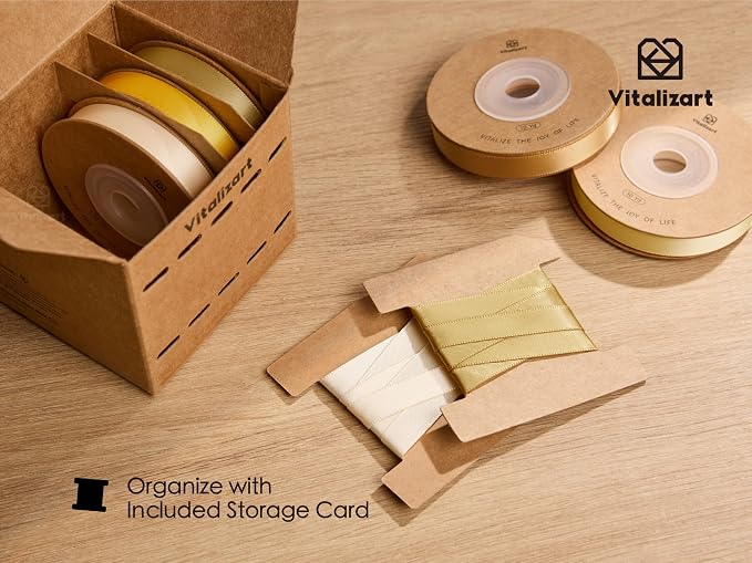 Vitalizart Gold Ribbons for Crafts 3/8" x 50Yds Double-Faced Satin Ribbon | - Image 5