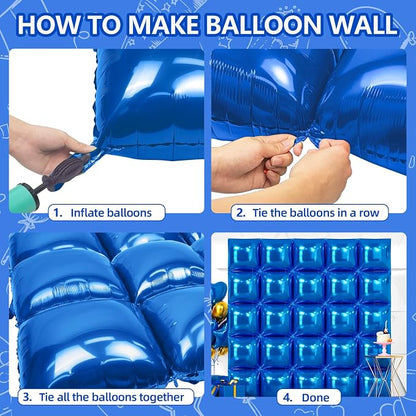 NISOCY 25PCS Metallic Blue Square Foil Balloons Wall Backdrop | Double Sided - Image 4