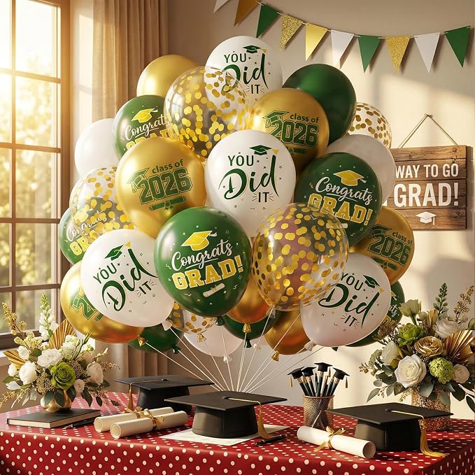 Green and Gold Balloons, 12 Inch Graduation Balloons Printed 2026, You DID IT - Image 6