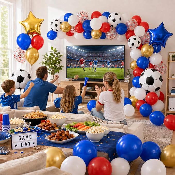 Soccer Balloons, Metallic Gold Red Confetti Balloon - Image 4