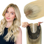 Hair Toppers for Women Real Human Hair 6x7 inch 150 Density Base 14 inch 65 grams ombre Ash Brown to Platinum Blonde for Women with Thinning Hair Cover Gray Roots（#8T60 14inch）