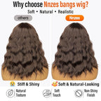 Nnzes Short Wavy Bob Wig with Bangs for Women Shoulder Length Curly Soft Coffee Brown Synthetic Heat-Resistant Fiber Hair for Daily & Party Use