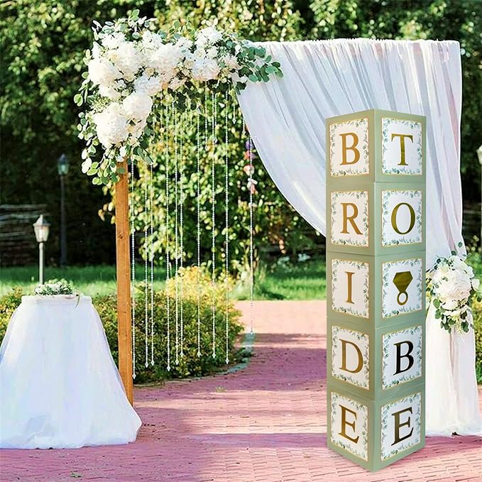 101 PC Greenery Bridal Shower Decorations Balloon Boxes Gold- Blocks - Image 5