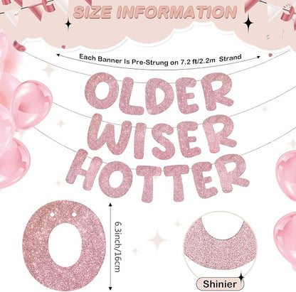 Fulmoon Set of 3 Pre Strung Older Wiser Hotter Glitter Banner Funny Birthday - Image 2