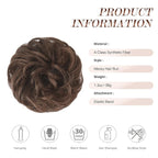 FESHFEN Messy Bun Hair Piece - Elastic Wavy Curly Hair Bun Scrunchies Extensions Synthetic Chignon Hairpieces for Women Girls, Brunette Brown 1.5 oz