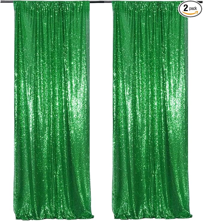 Poise3EHome Green Sequin Backdrop Curtain, 2 Panels 2FTx8FT Glitter Background by Poise3EHome
