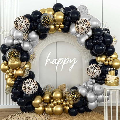160PCS Glod Sliver Black Confetti Balloons Arch Garland Kit - Image 3