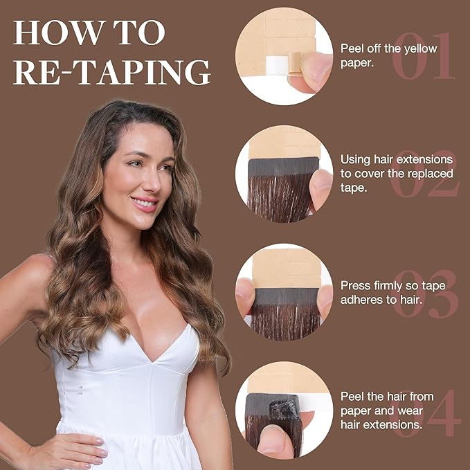 GOO GOO Tape in Hair Extensions Human Hair, 4/27/4 Balayage Chocolate Brown to Caramel Blonde, 24inch 100g 40pcs, Skin Weft Seamless Invisible, Silky Straight with Thick Ends, Remy Human Hair
