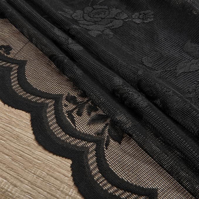 Black Lace Curtains 90 Inches Long 2 Panels Vintage Gothic Floral Lace Curtains - Image 8