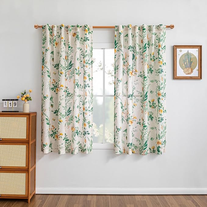MYSKY HOME Floral Linen Curtains 72 inch Length 2 Panels Set - Image 2