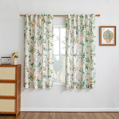 MYSKY HOME Floral Linen Curtains 72 inch Length 2 Panels Set - Image 2