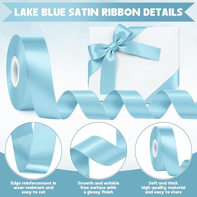 30Yards 1In Lake Blue Satin Ribbon - Image 3