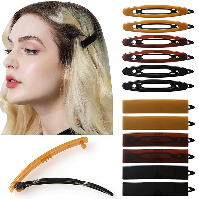 12pcs Hair Barrettes Set for Women and Girls, Hair Clips for Thick Thin Fine Hair, Non-metal Hair Accessories, Non-Slip Grip Handmade Snap Hairpin, BPA Free (LY14)