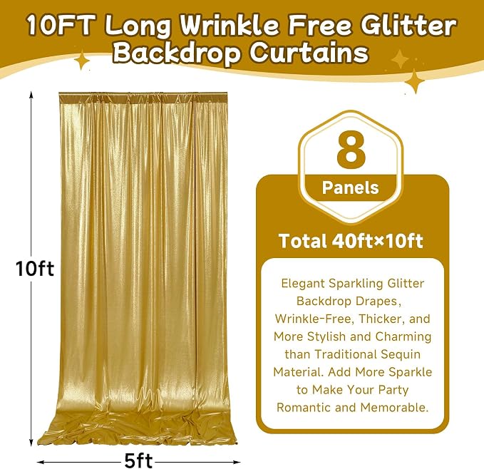 40ftx10ft Thick Gold Glitter Backdrop Curtain - Image 6
