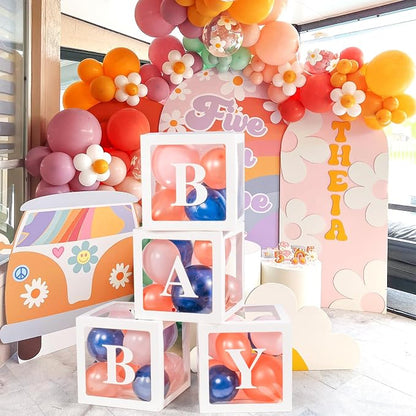 Voircoloria Baby Boxes with Letters and Navy and Rose Balloons, 4 Pack | - Image 5