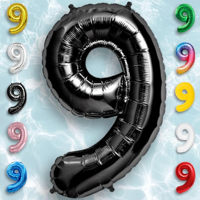 Black Number Balloon 9 Mylar Foil Balloons 40 inch - Image 4