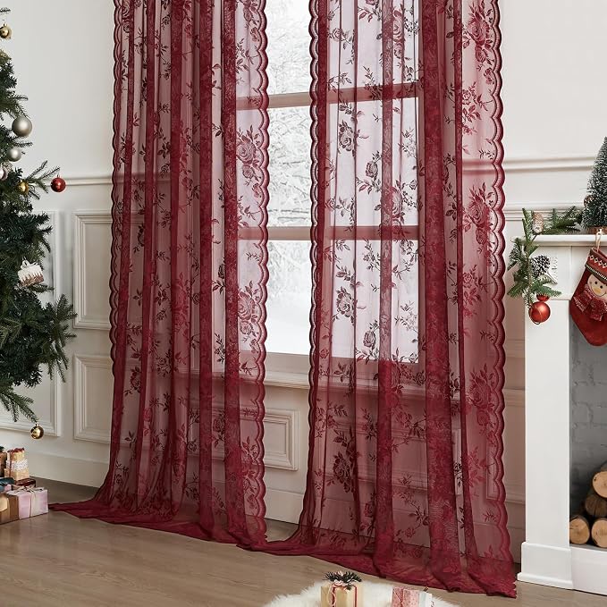 Burgundy Lace Curtains - Image 2