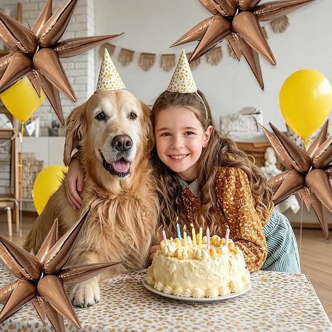 6Pcs Brown Star Balloons Boho Birthday Decorations Explosion Mylar Balloons | - Image 4