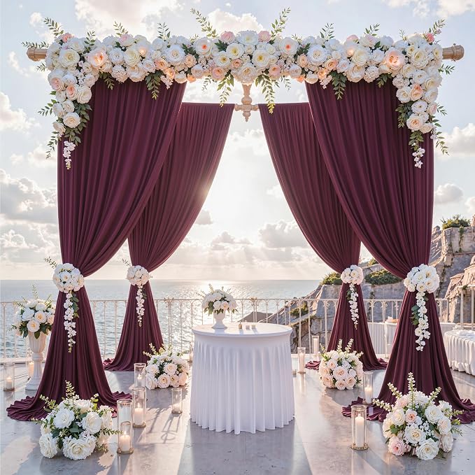 30 ft x 10 ft Wrinkle Free Maroon Backdrop Curtain - Image 2