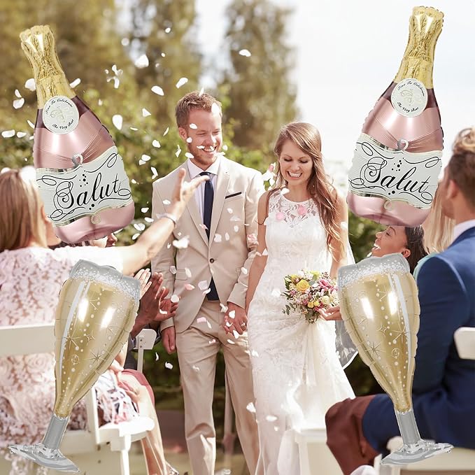 Aluminum Foil Champagne Balloons, Large 36Inch Pink Mylar Foil Helium Wine - Image 3