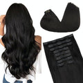 GOO GOO Clip in Hair Extensions Real Human Hair, Remy Human Hair Extensions Clip ins for Women, Natural Human Hair, 16inch 160g 9Pcs, #1B Natural Black