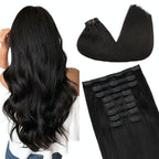 GOO GOO Clip in Hair Extensions Real Human Hair, Remy Human Hair Extensions Clip ins for Women, Natural Human Hair, 16inch 160g 9Pcs, #1B Natural Black