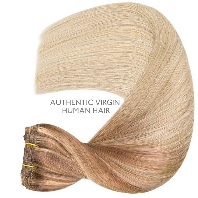 WENNALIFE Clip in Hair Extensions Real Human Hair, 22 Inch 120g 7pcs Ash Beige Blonde Blend Remy Hair Natural Double Weft