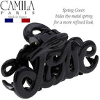 Camila Paris CP3025 French Hair Clip for Women, 2 inch Girls Hair Claw Clips Jaw Black Fashion Durable and Styling Hair Accessories for Women, Strong Hold No Slip Grip, Made in France