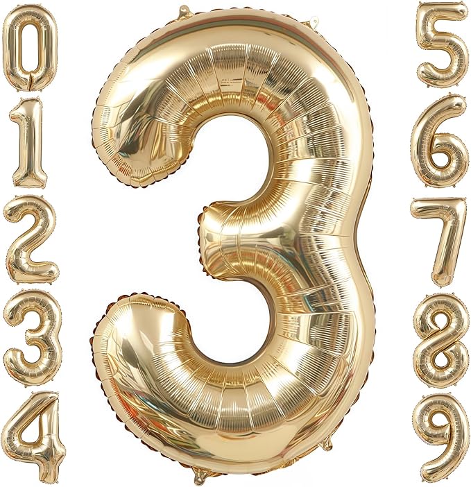 Champagne Gold 3 Balloon, 40 Inch Light Gold Number 3 Balloon Big Foil Mylar by BBPOOL
