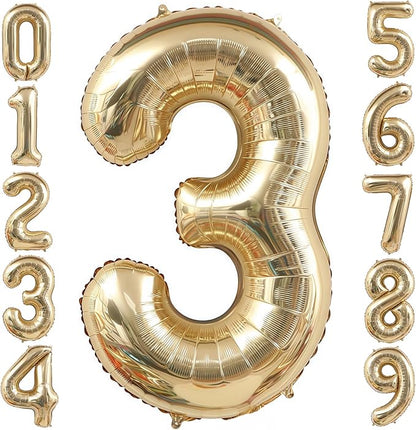 Champagne Gold 3 Balloon, 40 Inch Light Gold Number 3 Balloon Big Foil Mylar by BBPOOL