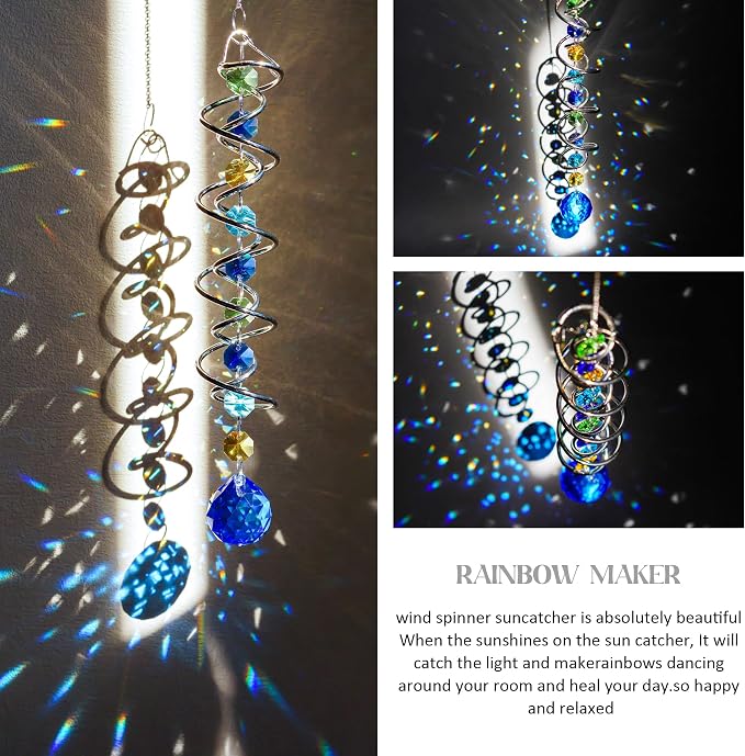 20.5in Sea Blue Crystal Gazing Ball Spiral Wind Spinner Suncatcher | Sea Blue - Image 3