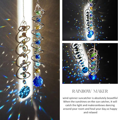 20.5in Sea Blue Crystal Gazing Ball Spiral Wind Spinner Suncatcher | Sea Blue - Image 3